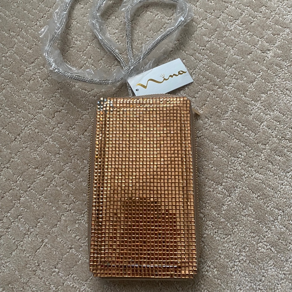 Nina sparkly gold evening phone bag